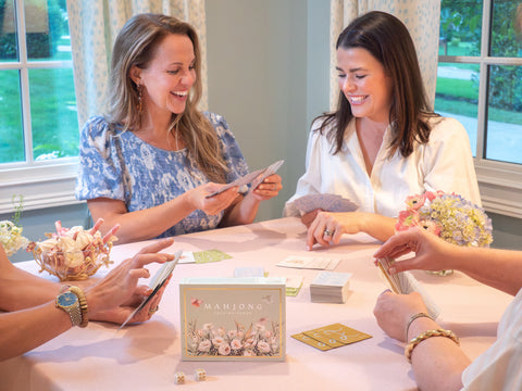 Mahjong playing cards styled on a table for game night